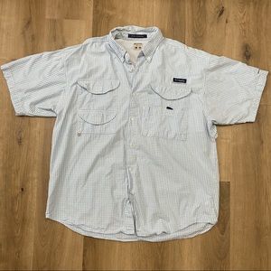 Columbia Omni Shade PFG Super Bonehead Blue & White Checkered Shirt, L